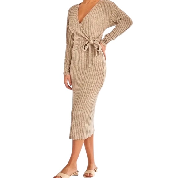 Women’s V-Neck Long Sleeve Knitted Tie Dress - Picture 3 of 9